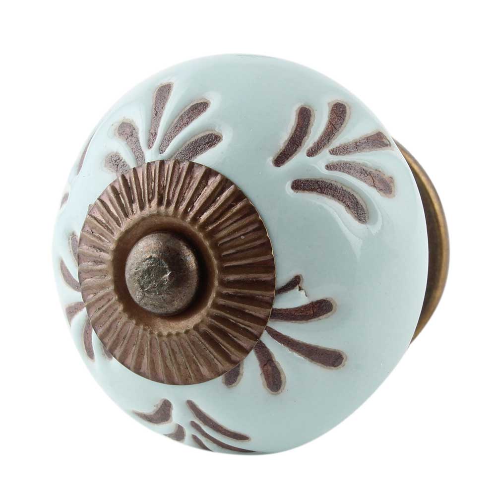 Light Sage Green Etched Leaf Ceramic Knobs